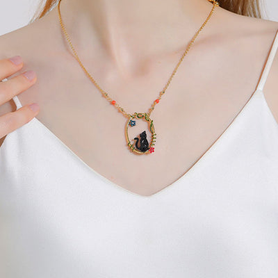 Elegant Black Cat Pendant Necklace