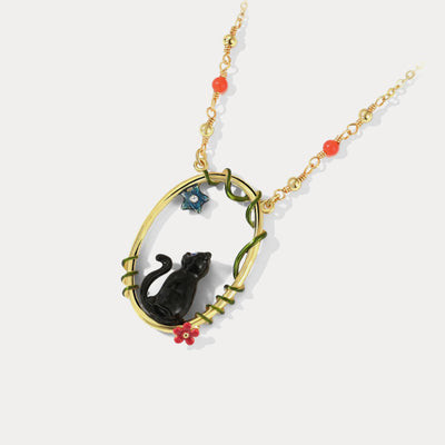 Elegant Black Cat Pendant Necklace