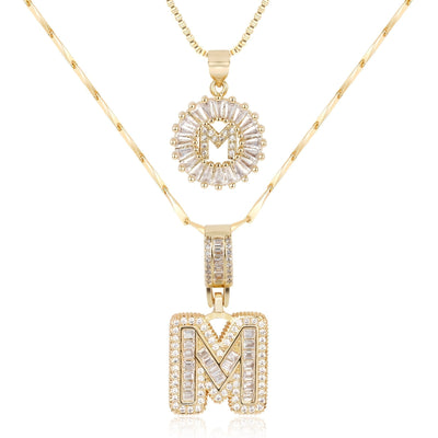 Pair of 14k Gold Initial Necklaces Adorned with Diamonds