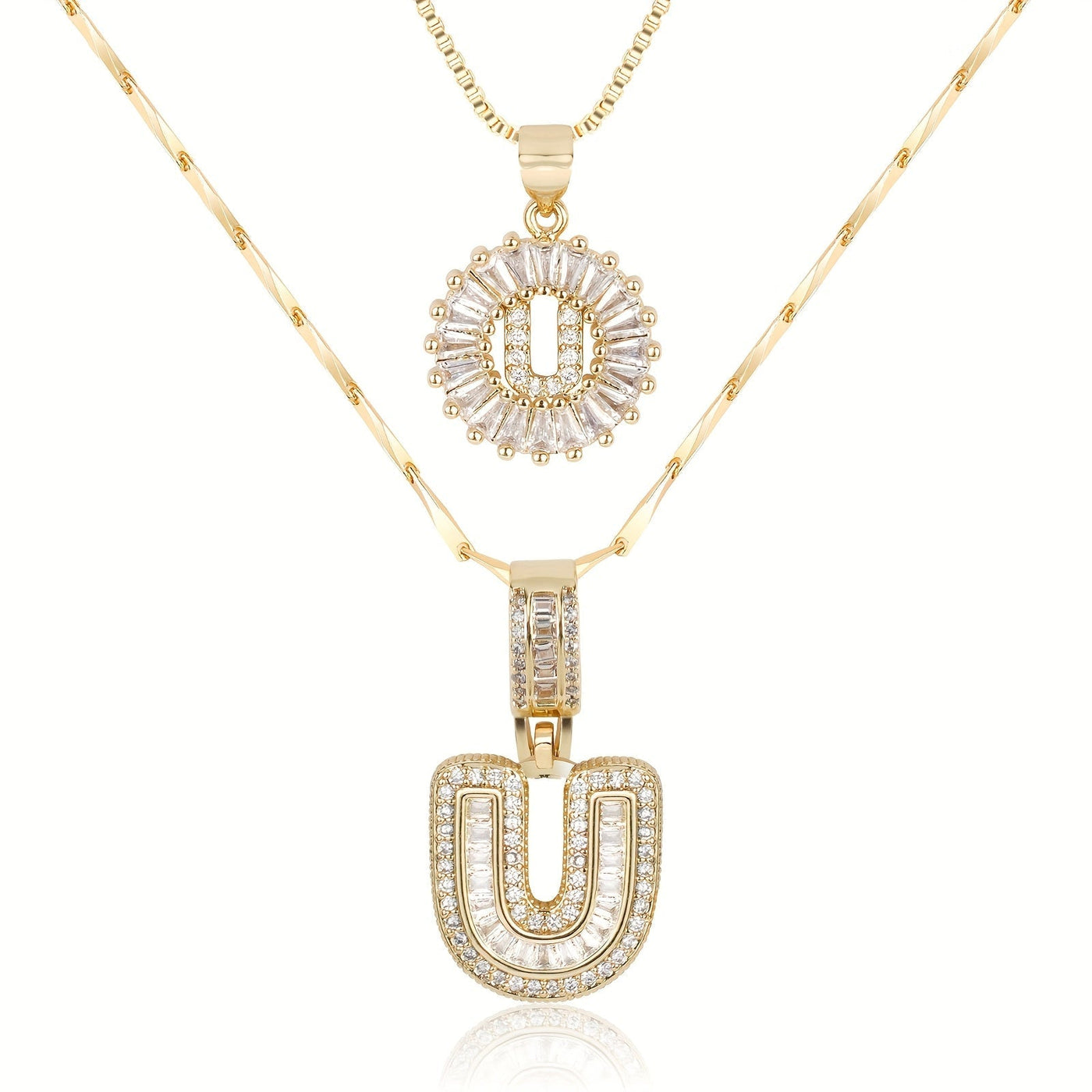 Pair of 14k Gold Initial Necklaces Adorned with Diamonds