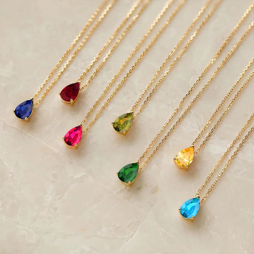 Teardrop-Shaped Birthstone Pendant Necklace