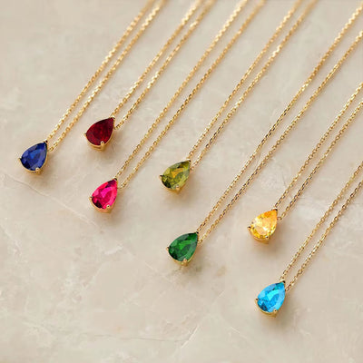Teardrop-Shaped Birthstone Pendant Necklace