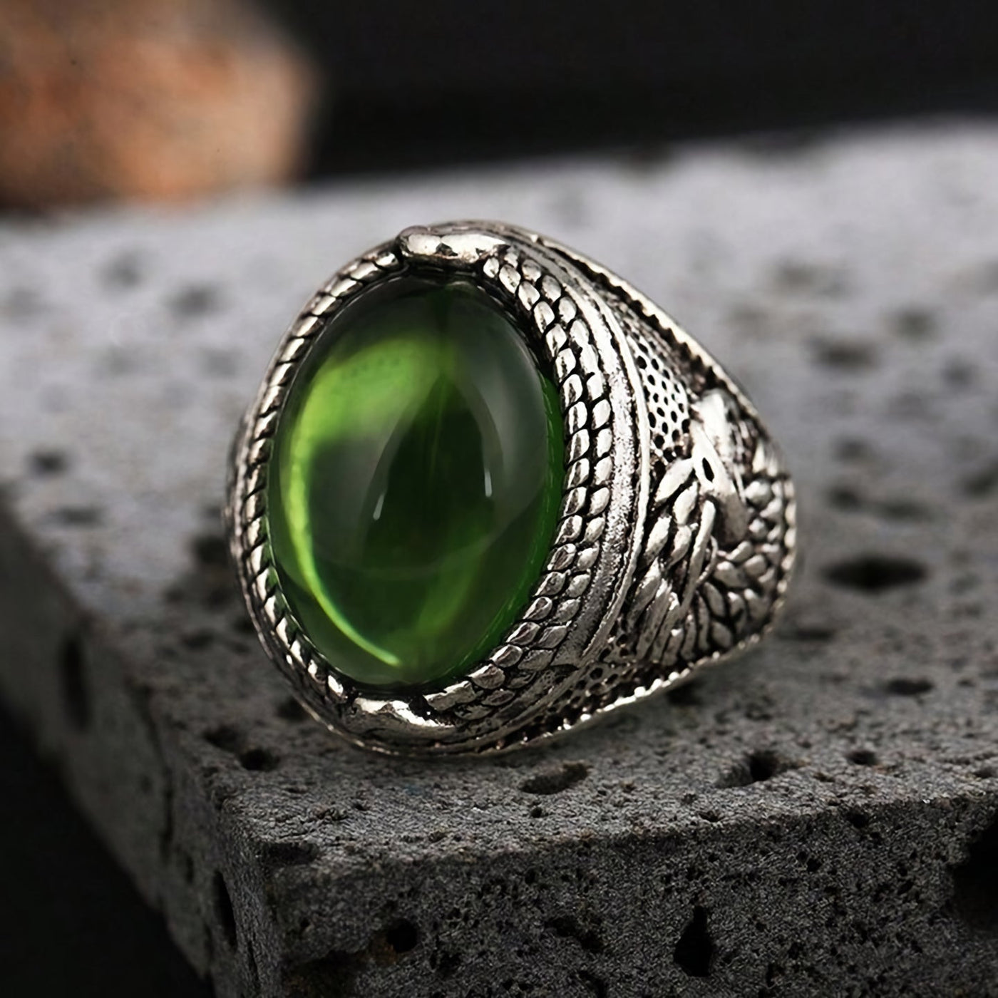 Antique Silver Ring with Green Moonstone