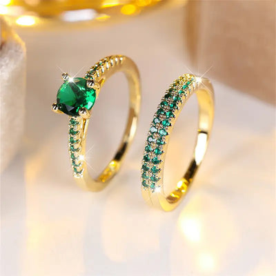 Gold Set of Serena Emerald Duo Rings