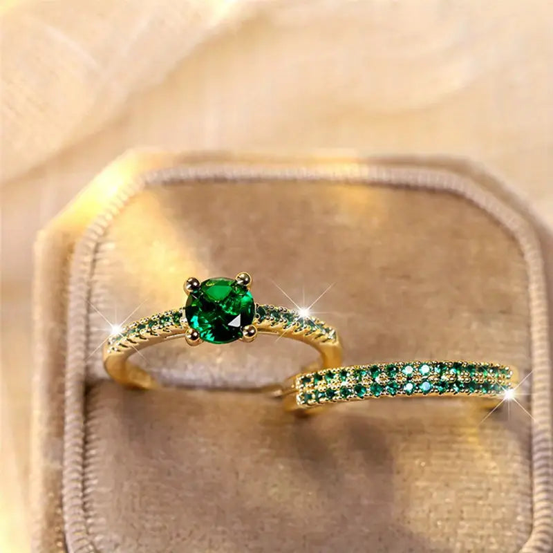 Gold Set of Serena Emerald Duo Rings