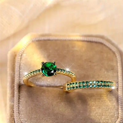 Gold Set of Serena Emerald Duo Rings