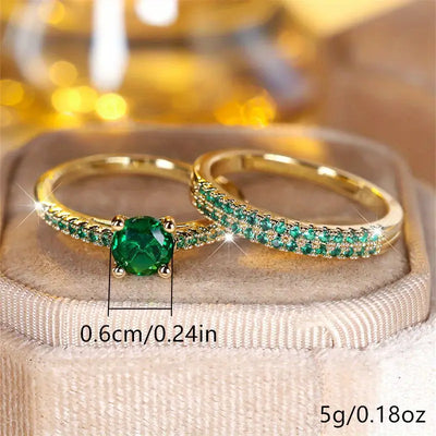 Gold Set of Serena Emerald Duo Rings
