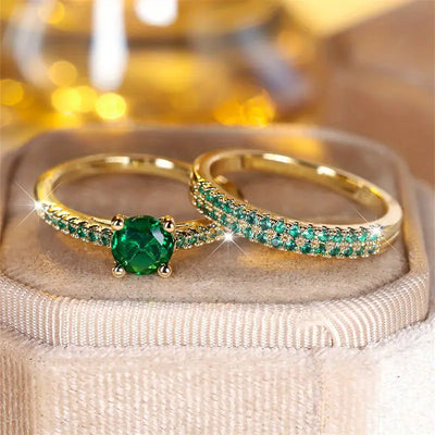 Gold Set of Serena Emerald Duo Rings