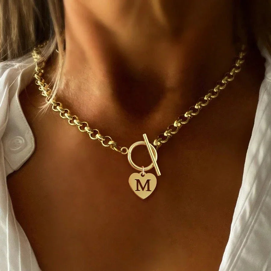 Personalized Initial Choker Necklace with Heart Paperclip Design