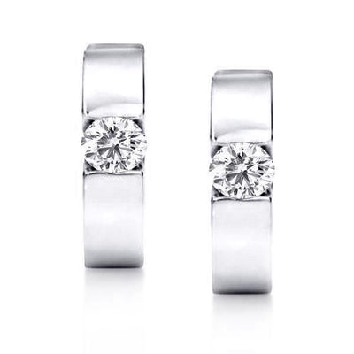 Ashlyn | Sterling Silver Hoop Earrings with Round Cut Solitaire Stone