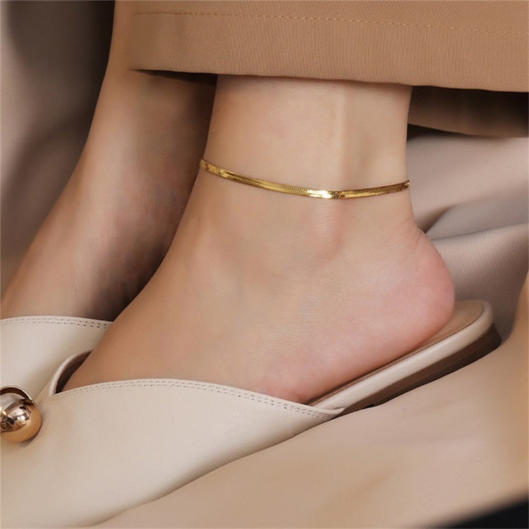 Herringbone Pattern Gia Gold Anklet | Crafted in 18k Gold
