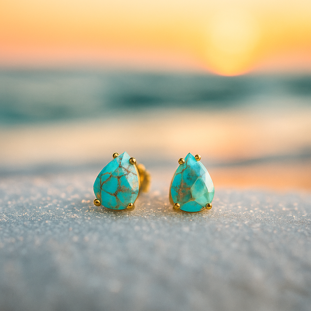 Turquoise Stone Stud Earrings – Mediterranean Tears Collection