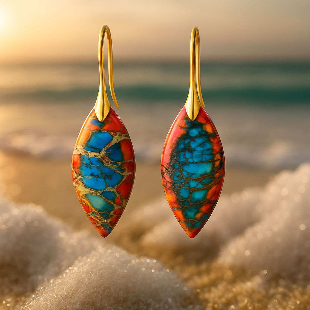 Elaria – Coral Red and Turquoise Earrings