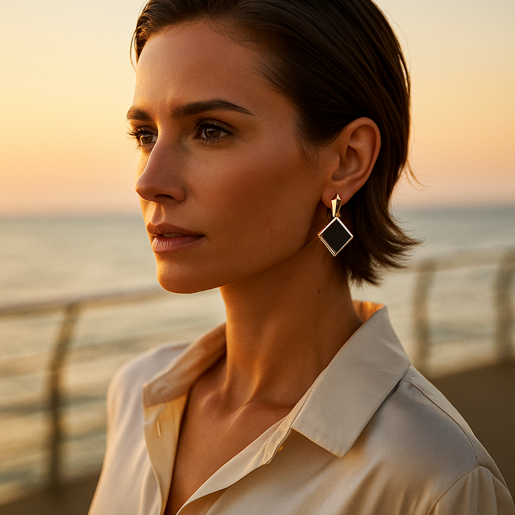 Keto | Square Black Stone Earrings