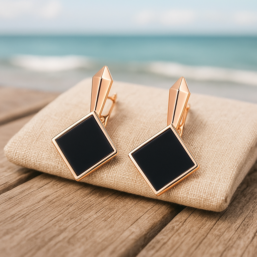 Keto | Square Black Stone Earrings