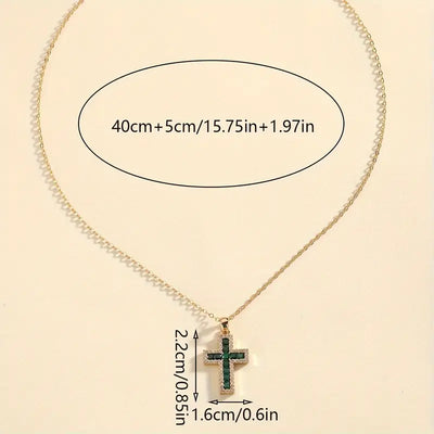 Gold Necklace with Solene Emerald Cross Pendant