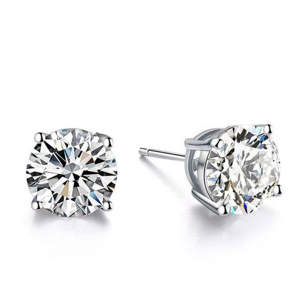 Zora | Women's Round Cut Silver Stud Earrings