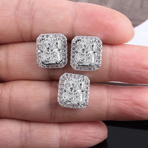 Halo | Radiant Cut Stud Earrings" can be rephrased as "Halo | Sparkling Radiant Cut Stud Earrings.