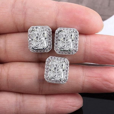 Halo | Radiant Cut Stud Earrings" can be rephrased as "Halo | Sparkling Radiant Cut Stud Earrings.