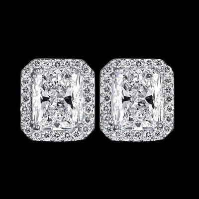Halo | Radiant Cut Stud Earrings" can be rephrased as "Halo | Sparkling Radiant Cut Stud Earrings.