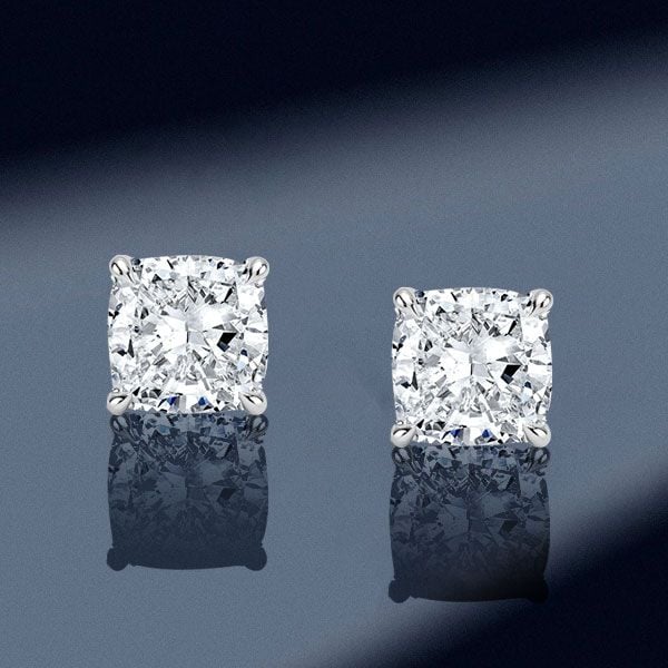Alaina | Silver Cushion Cut Stud Earrings