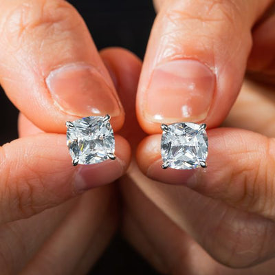 Alaina | Silver Cushion Cut Stud Earrings