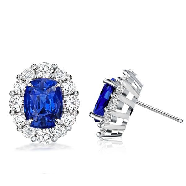 Wren Halo Cushion Sapphire Stud Earrings