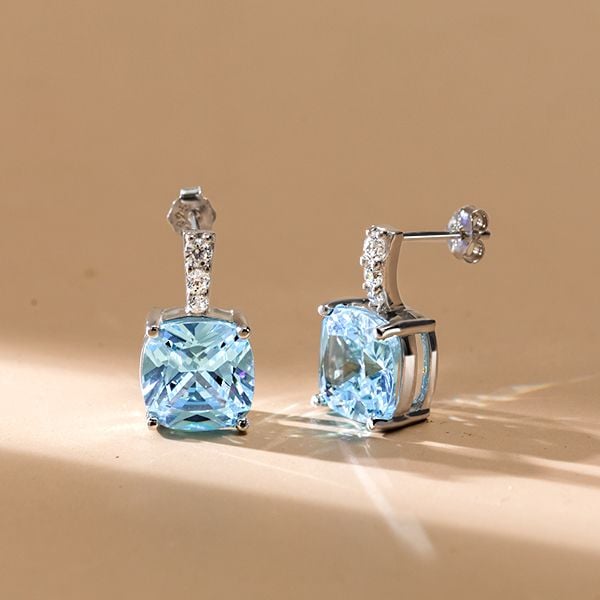 Noelle | Aquamarine Cushion-Shaped Drop Earrings