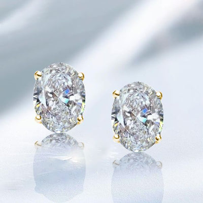 Adalyn | Elegant Golden Oval Solitaire Earrings