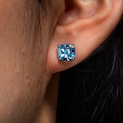 Norah | Cushion Cut Blue Topaz Stud Earrings