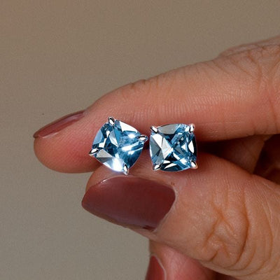 Norah | Cushion Cut Blue Topaz Stud Earrings