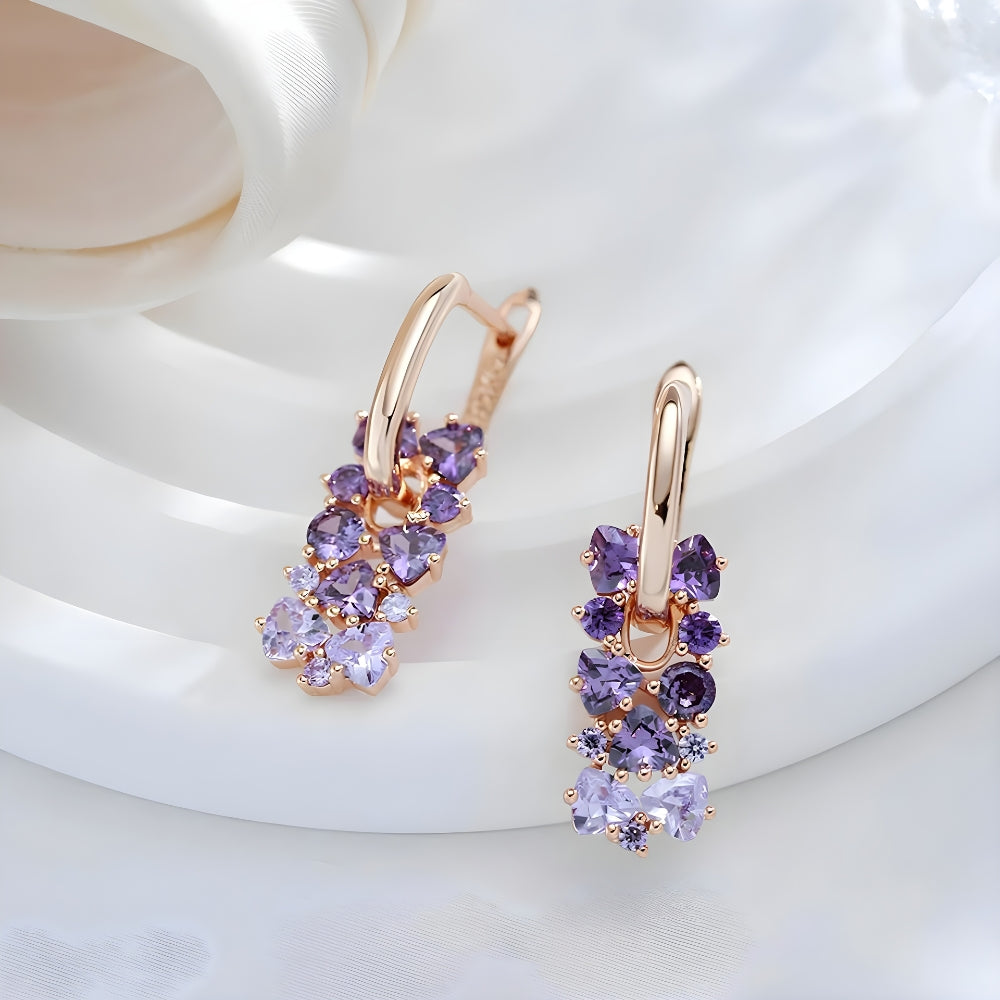 Lilac Stone Earrings with Pearl Accents