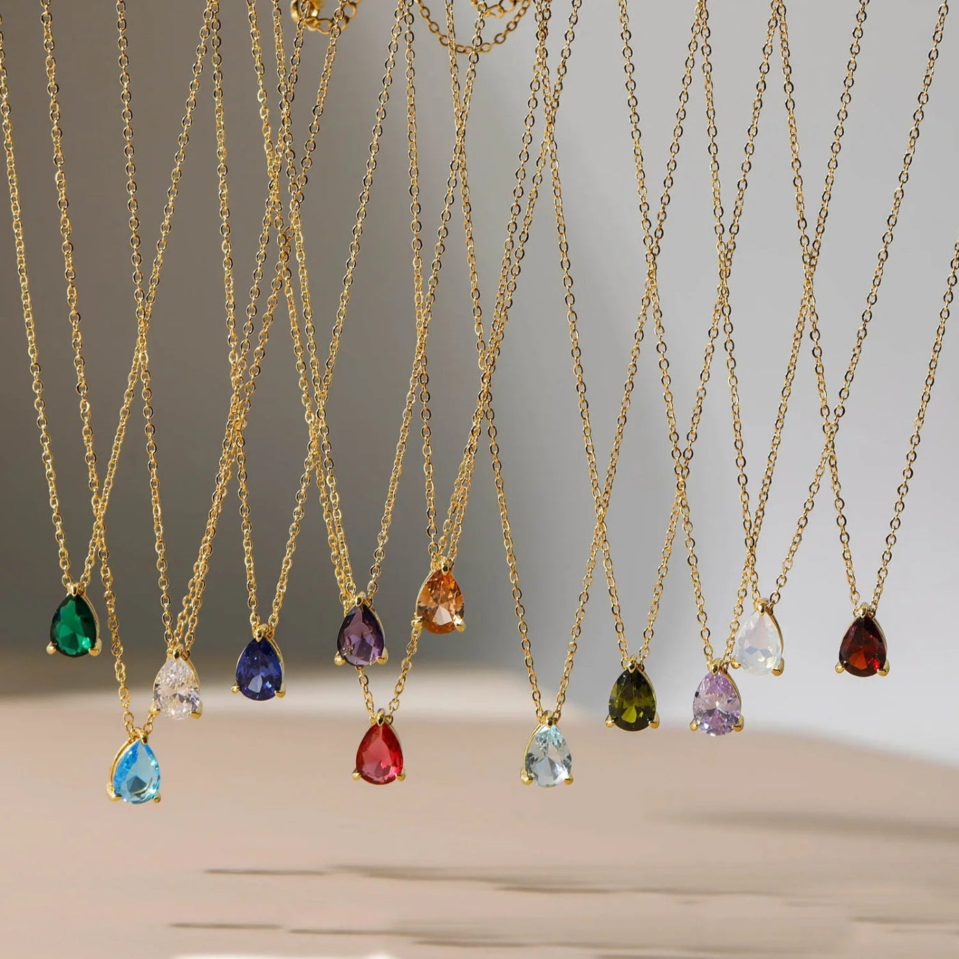 Teardrop-Shaped Birthstone Pendant Necklace