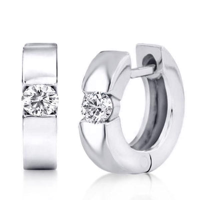 Ashlyn | Sterling Silver Hoop Earrings with Round Cut Solitaire Stone