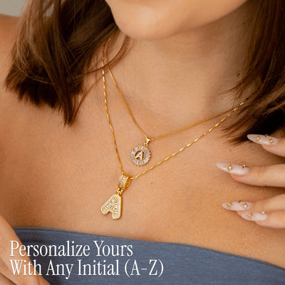 Pair of 14k Gold Initial Necklaces Adorned with Diamonds