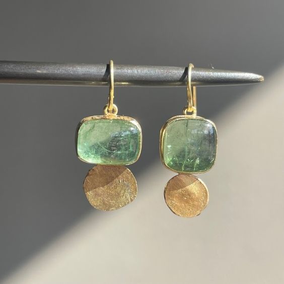 Retro Green and Gold Glass Earrings