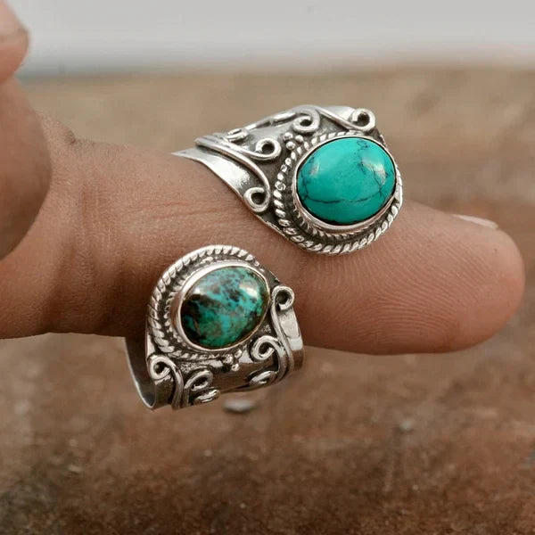 Adjustable Double Turquoise Halo Ring