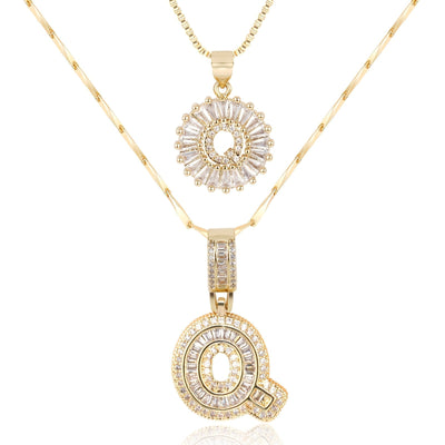 Pair of 14k Gold Initial Necklaces Adorned with Diamonds