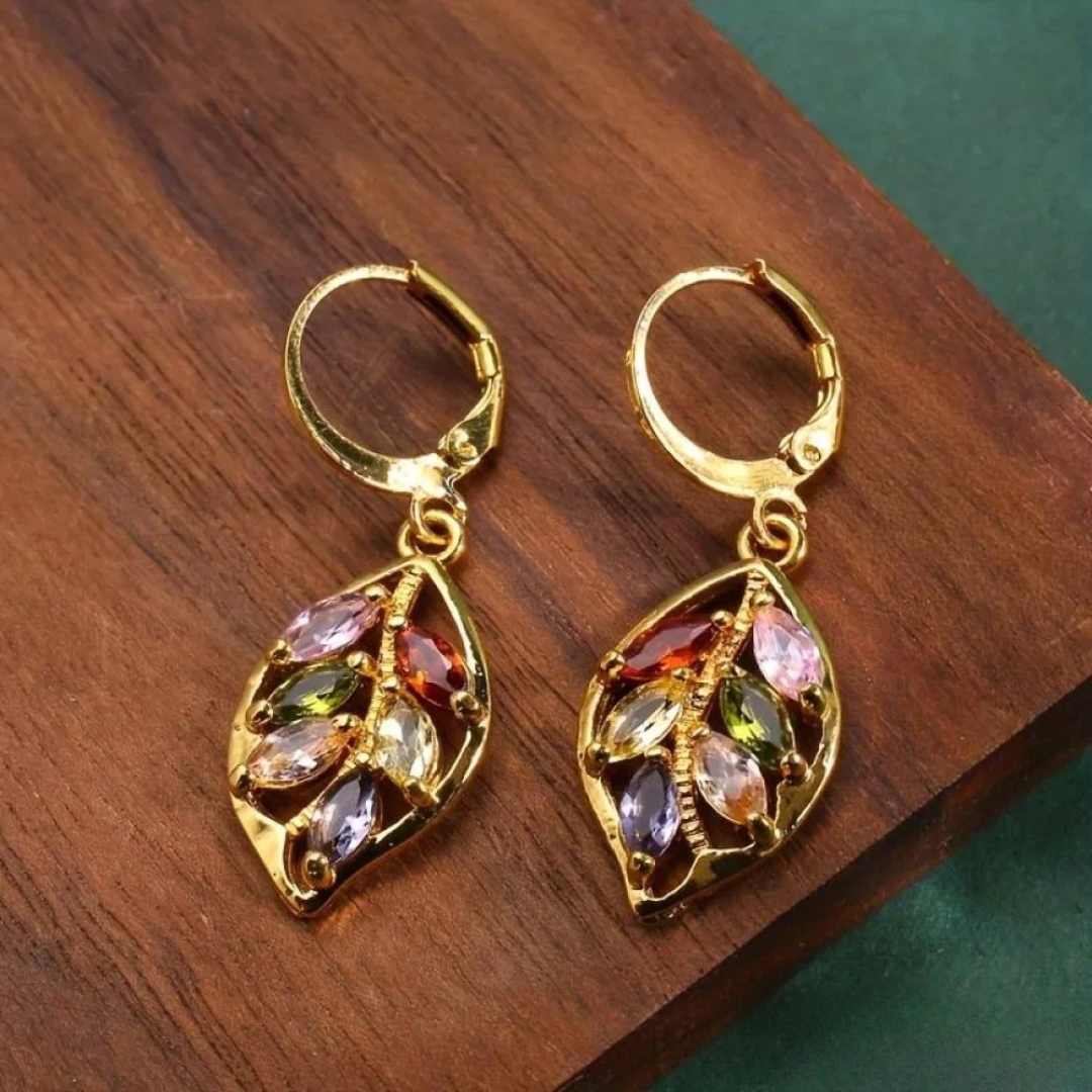 Colourful Vintage Gold Leaf Earrings