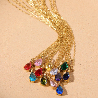 Teardrop-Shaped Birthstone Pendant Necklace