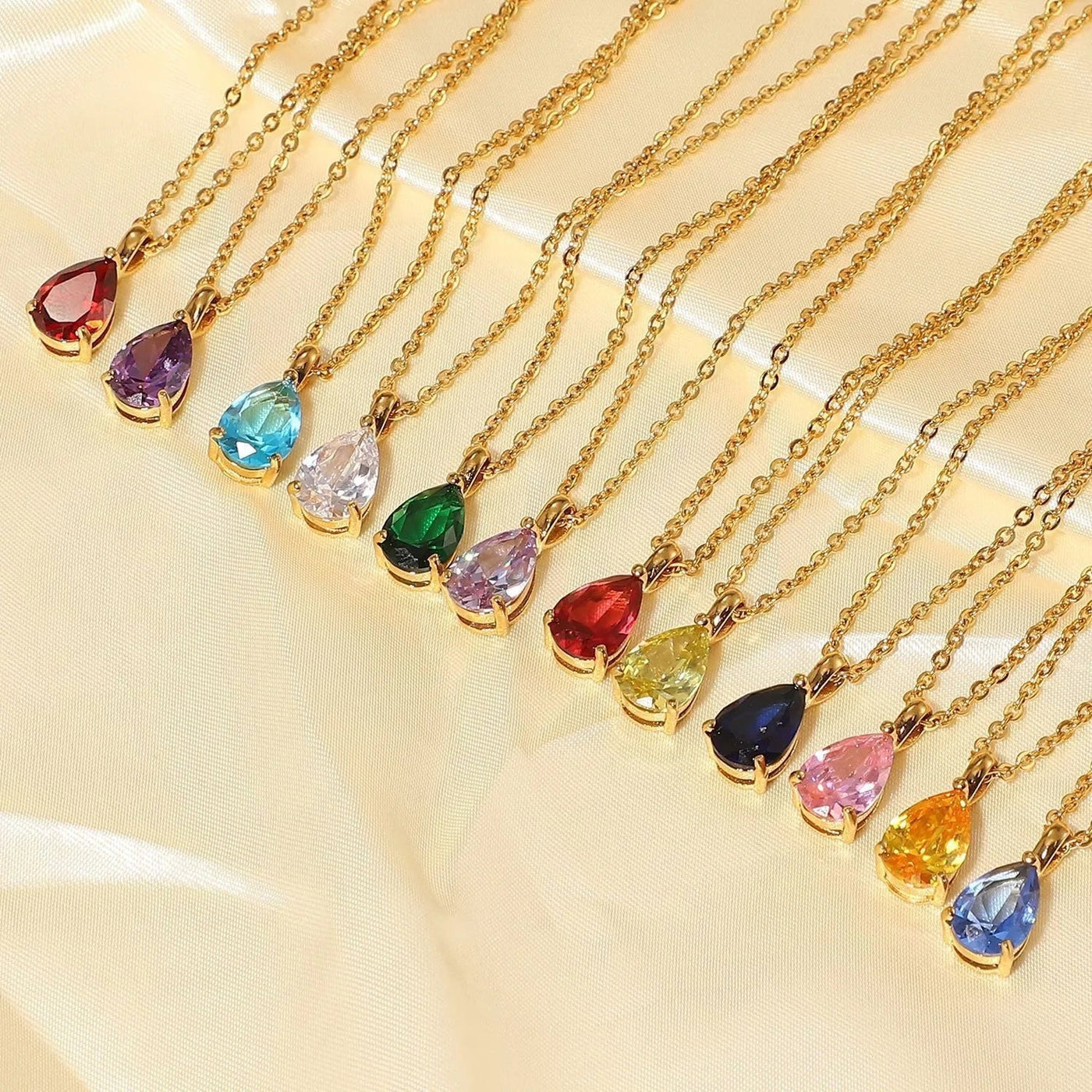 Teardrop-Shaped Birthstone Pendant Necklace