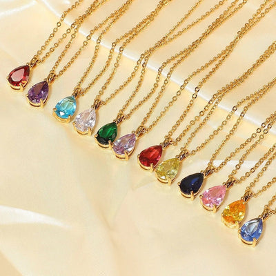 Teardrop-Shaped Birthstone Pendant Necklace