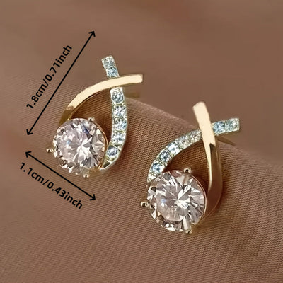 Zirconia Stud Earrings with Golden Cross Design