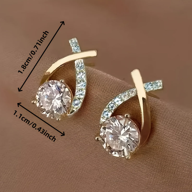 Olivia | Gold Cross Zirconia Stud Earrings