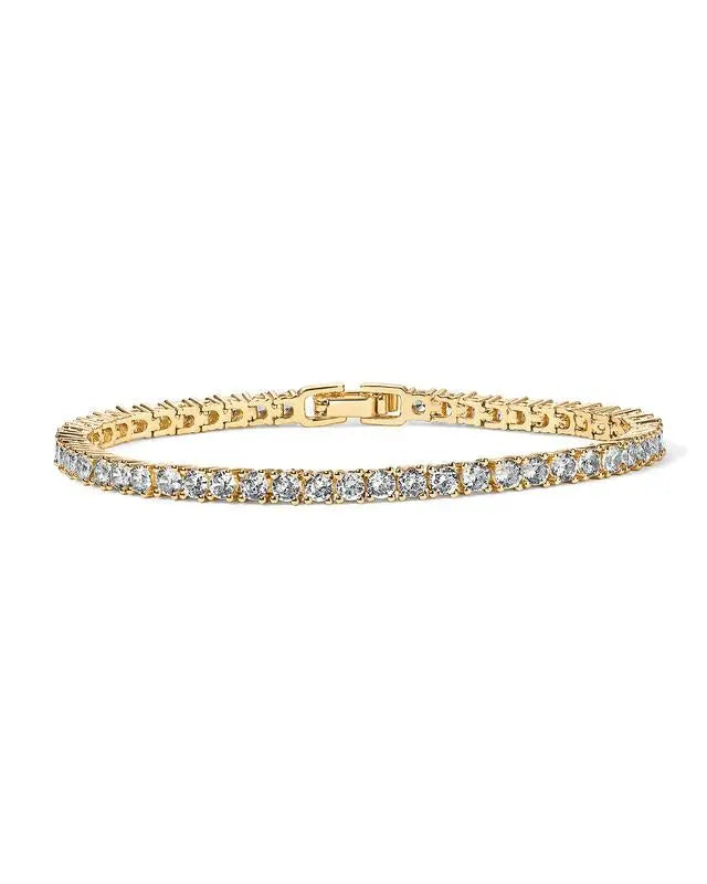 Stunning Gold Tennis Bracelet Embellished with Dazzling Crystals