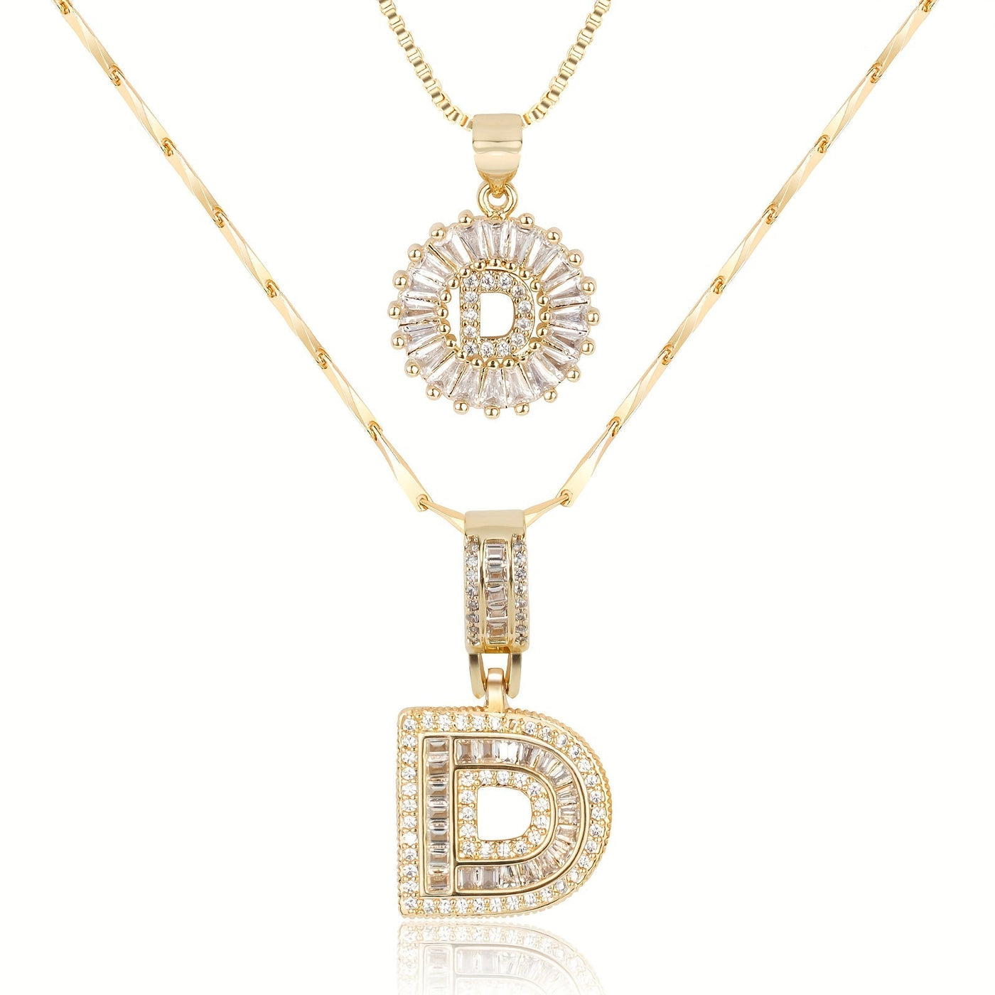 Pair of 14k Gold Initial Necklaces Adorned with Diamonds