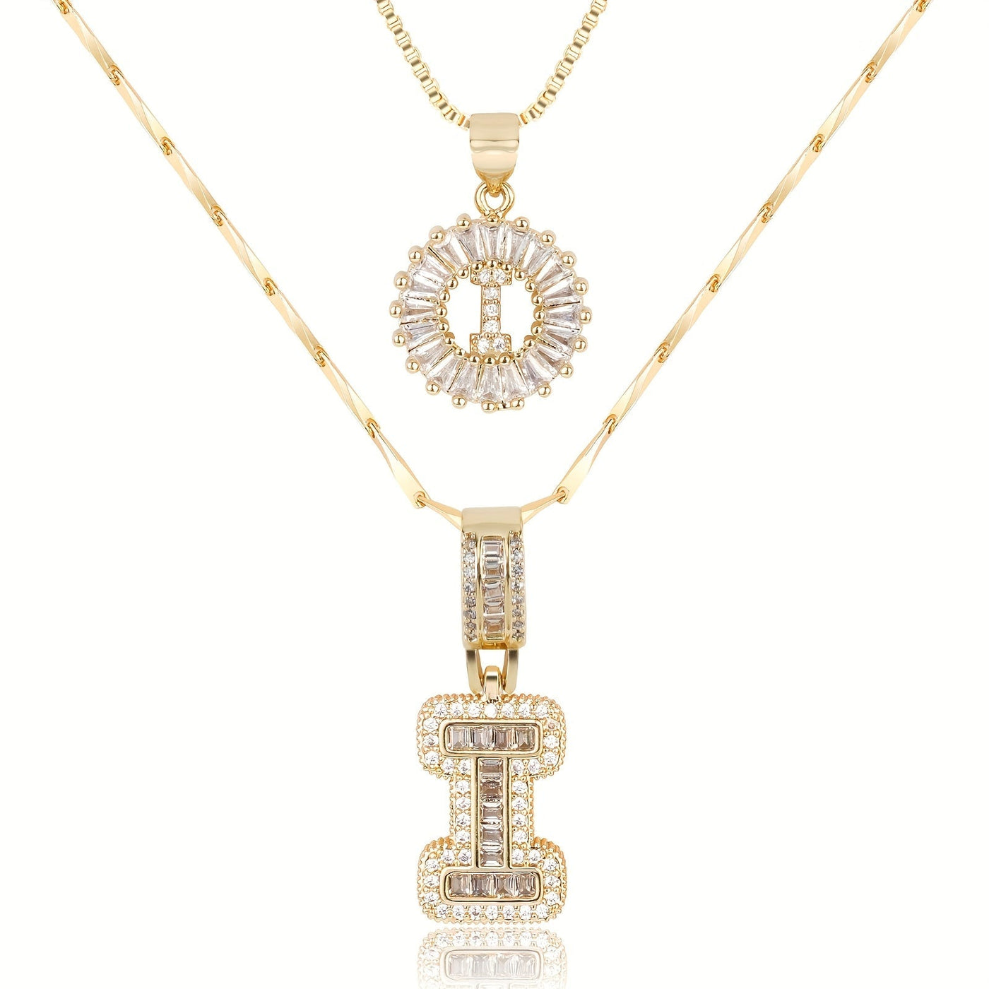 Pair of 14k Gold Initial Necklaces Adorned with Diamonds