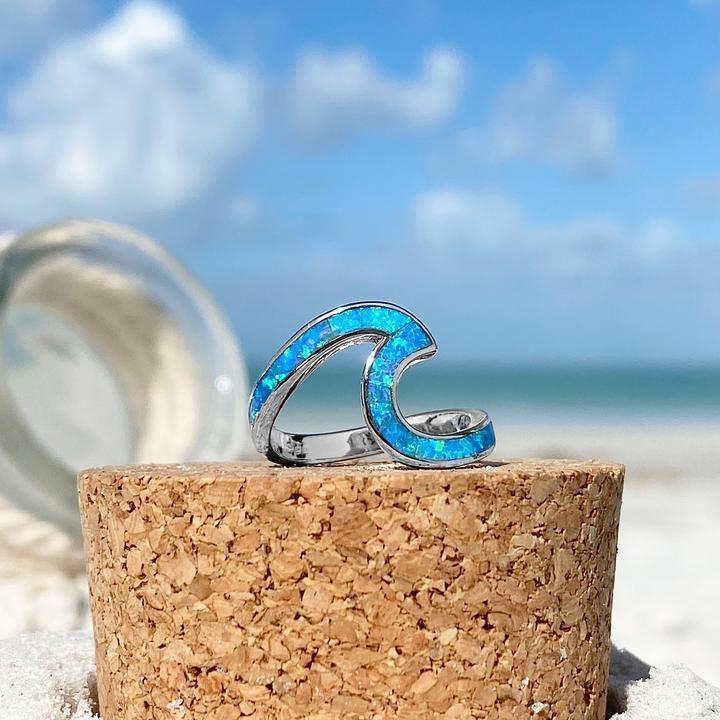 Opal and Silver Sea Wave Ring