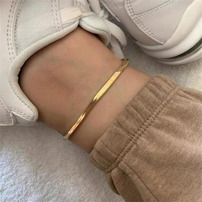 Herringbone Pattern Gia Gold Anklet | Crafted in 18k Gold