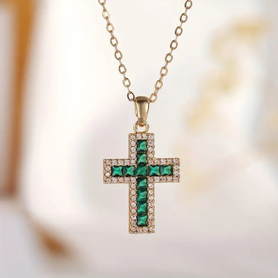Gold Necklace with Solene Emerald Cross Pendant